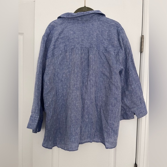 Chico’s No Iron 100% Linen Blue Chambray Button-Up Shirt Size 4 (US 20 XXL) - Picture 4 of 6
